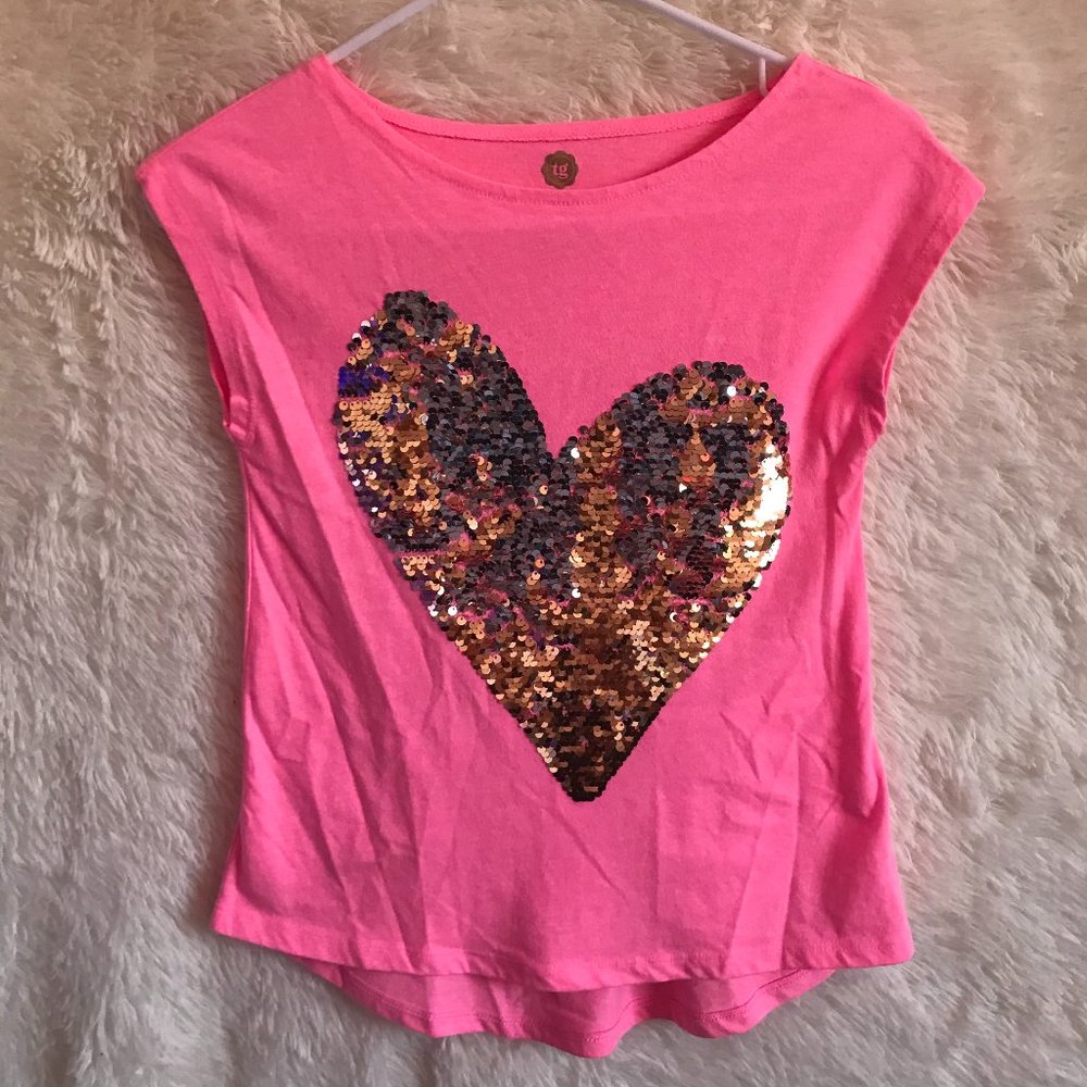 Pink sequins flip T-shirt gold and silver